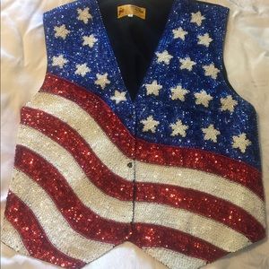 Stars & Stripes Sequin Beaded Vest L USA 4th July